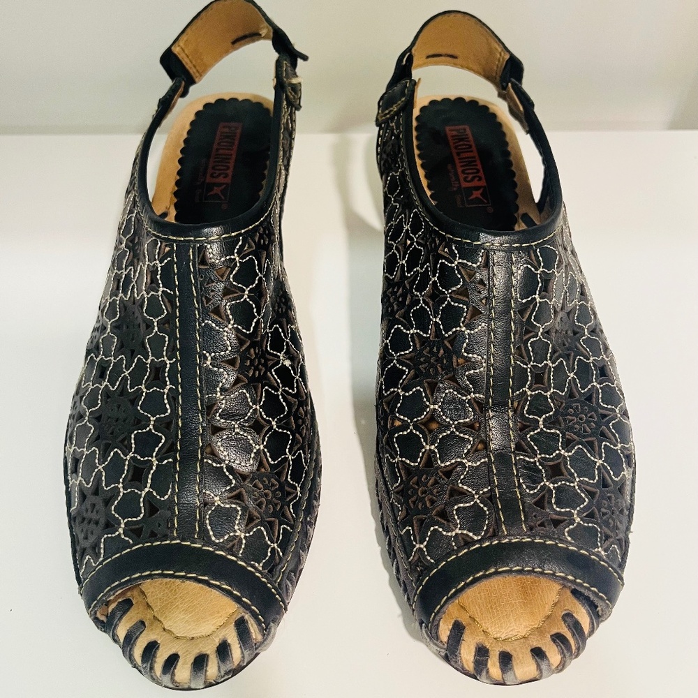 Pikolinos Women's Black Leather Sandals Sz 8
